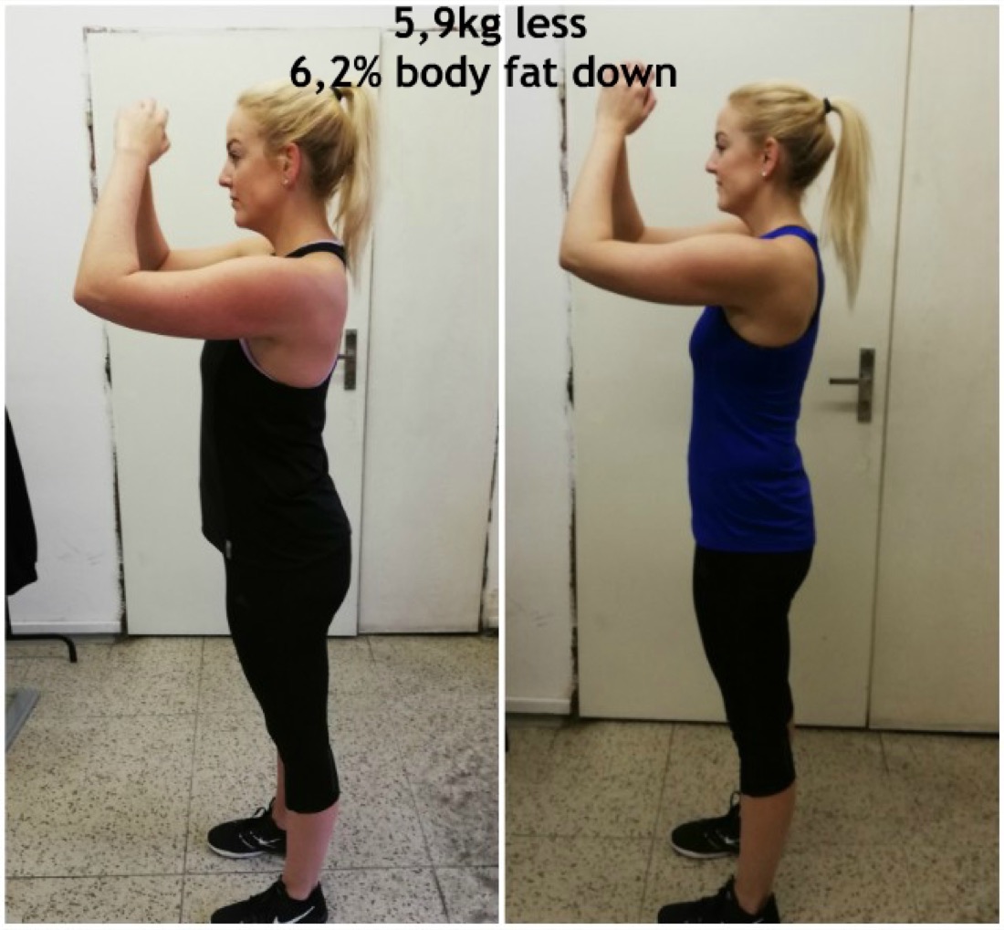 Before and after: 5.9 kg and 6.2 % body fat down
