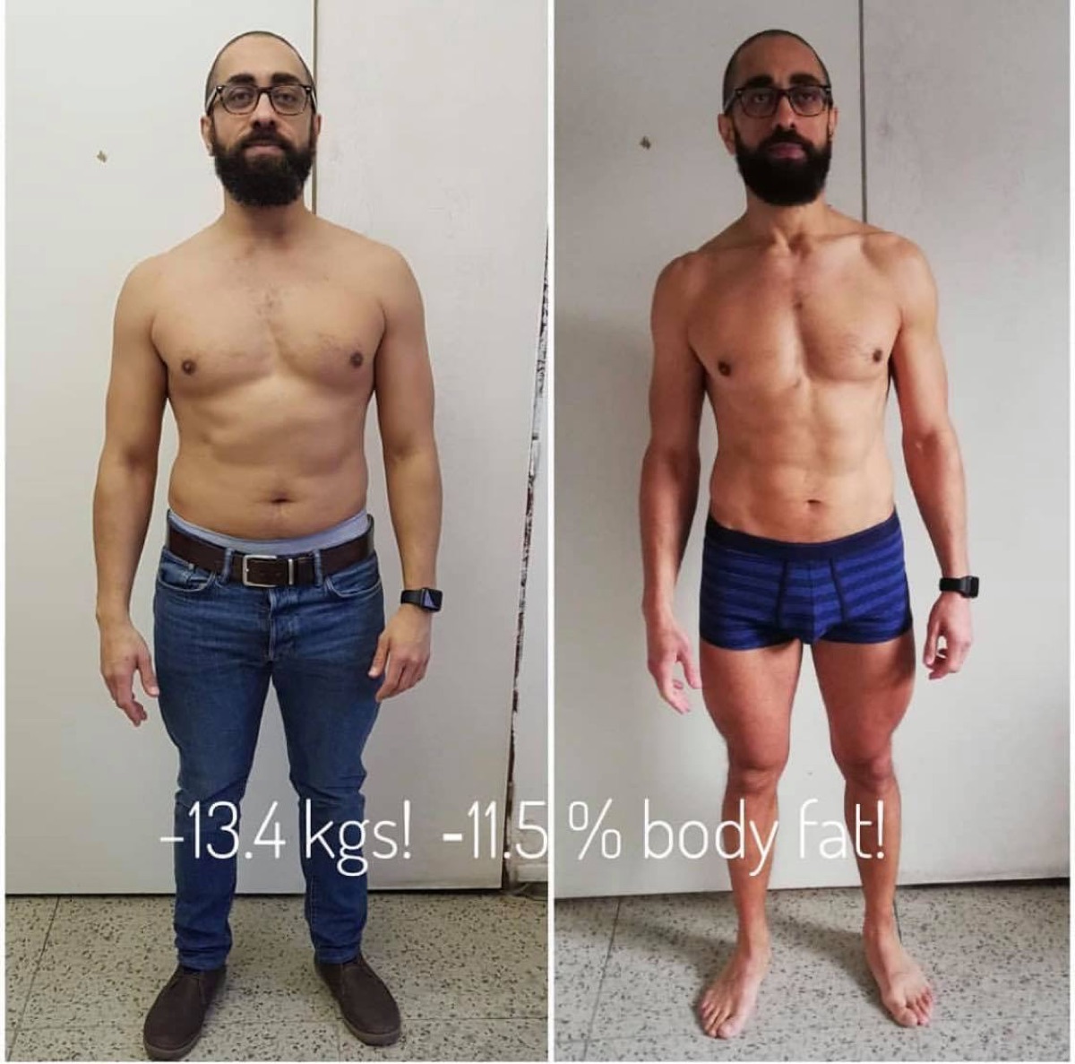Member before and after: 13.4 kg and 11.5% body fat down