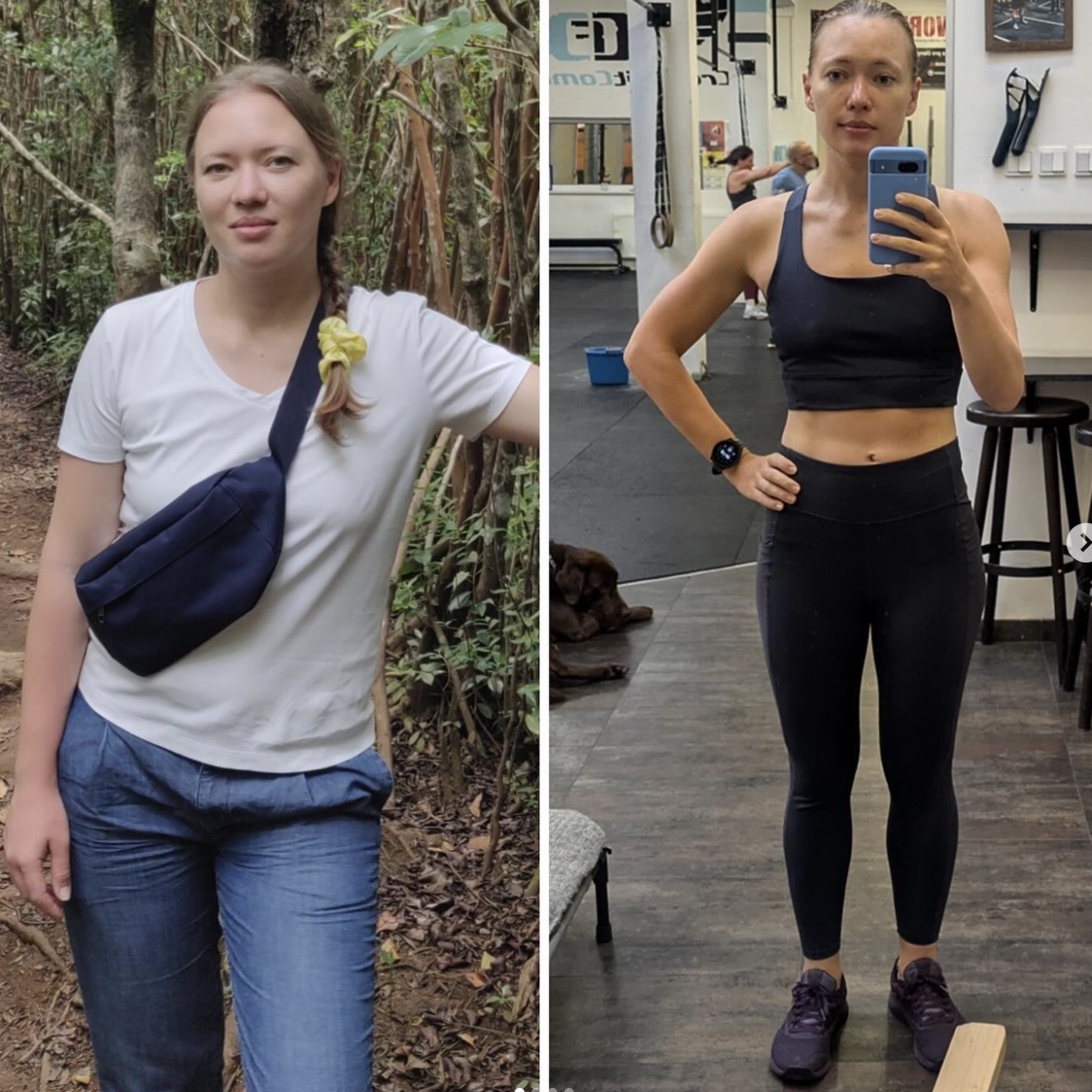 Member before and after: from a hiking photo to a lean gym mirror selfie