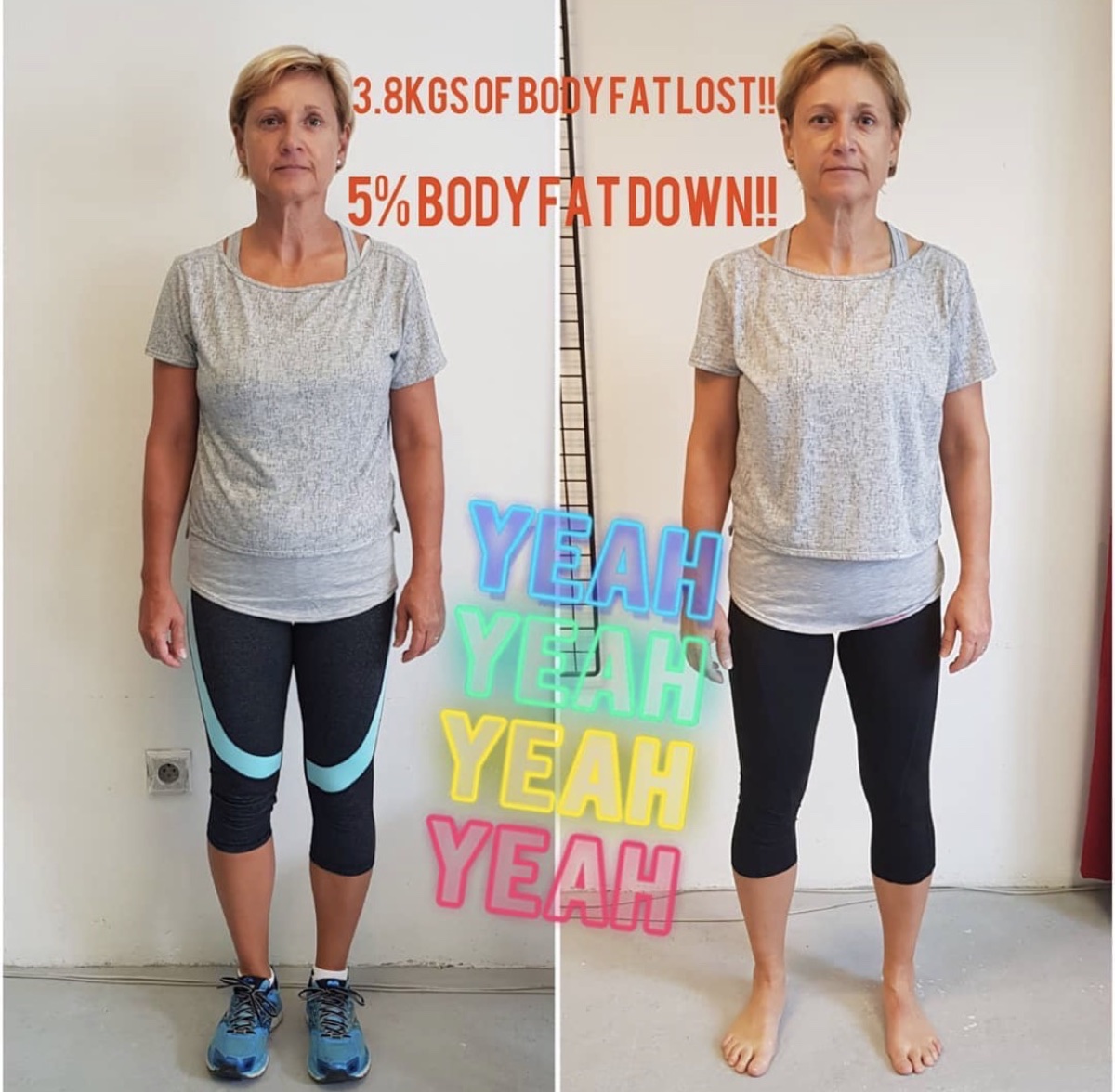 Member before and after: 3.8 kg and 5% body fat lost